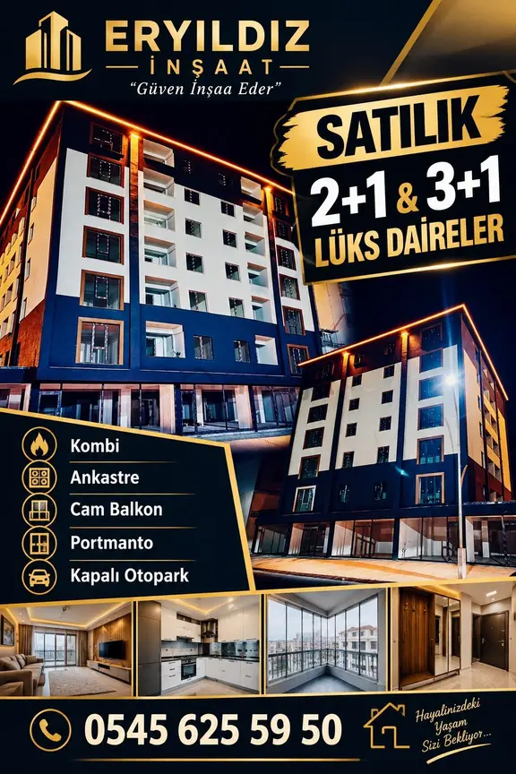 **eryıldız İnşaat**kendi Mülkümüz**büyük Teraslı 135m2 Ultra Lüks 2+1** 1