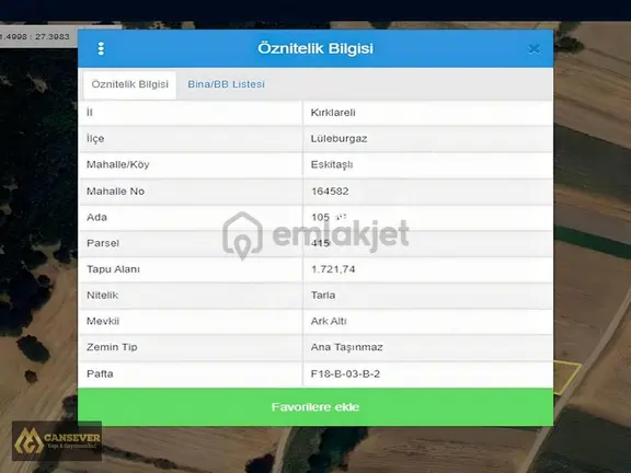 Lüleburgaz Eskitaşlı Köyünde Tek Tapu İmar Dibi Resmi Yola Cephe 2