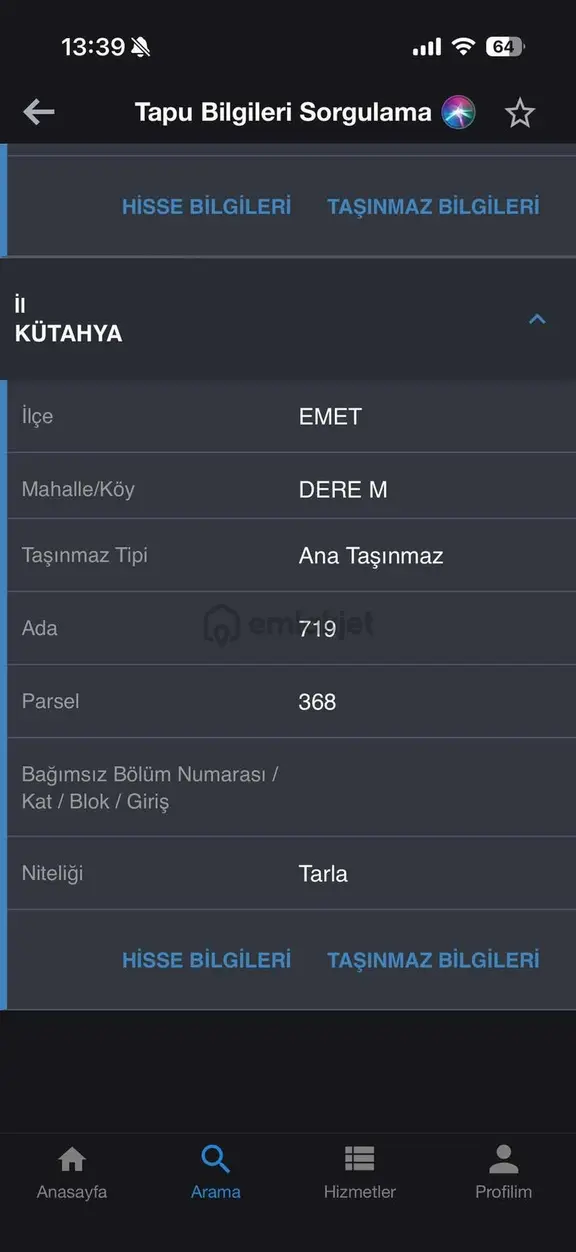 Kütahya Emet Dere Mahallesinde Satılık Arsa