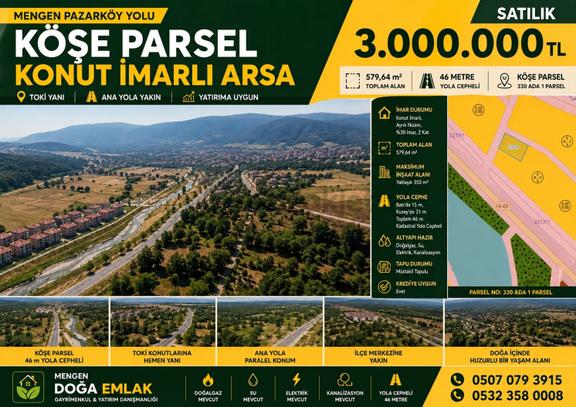 Mengen'de Satılık Konut İmarlı Köşe Parsel Arsa 1
