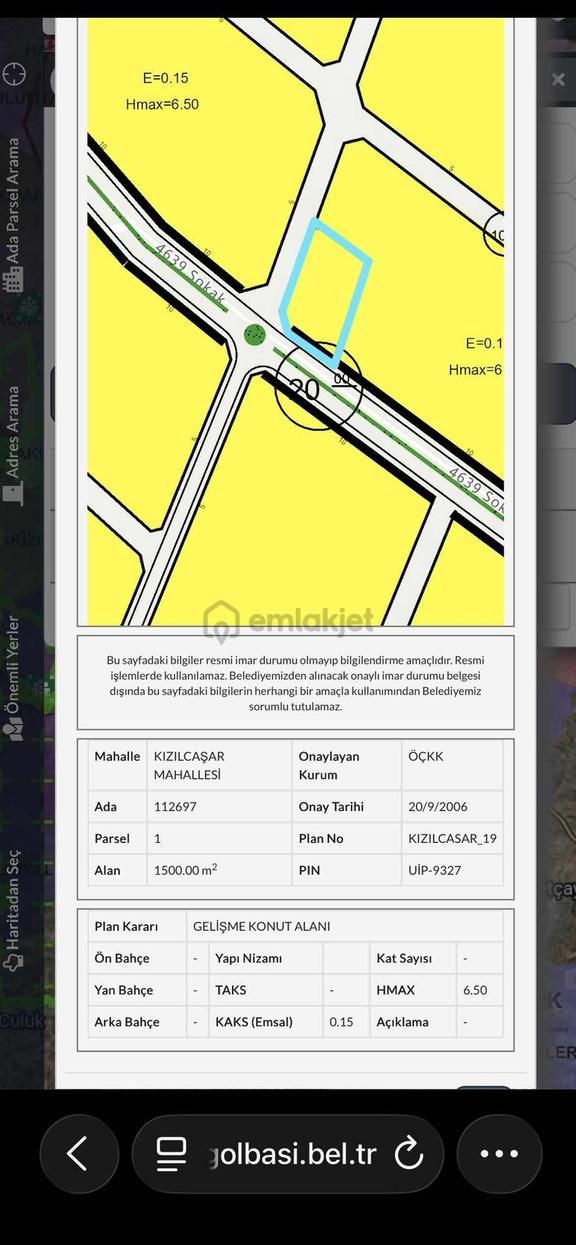 Gölbaşı Kızılcaşarda Müstakil Tapu 1500 M2 Satılık Vılla Parseli 1