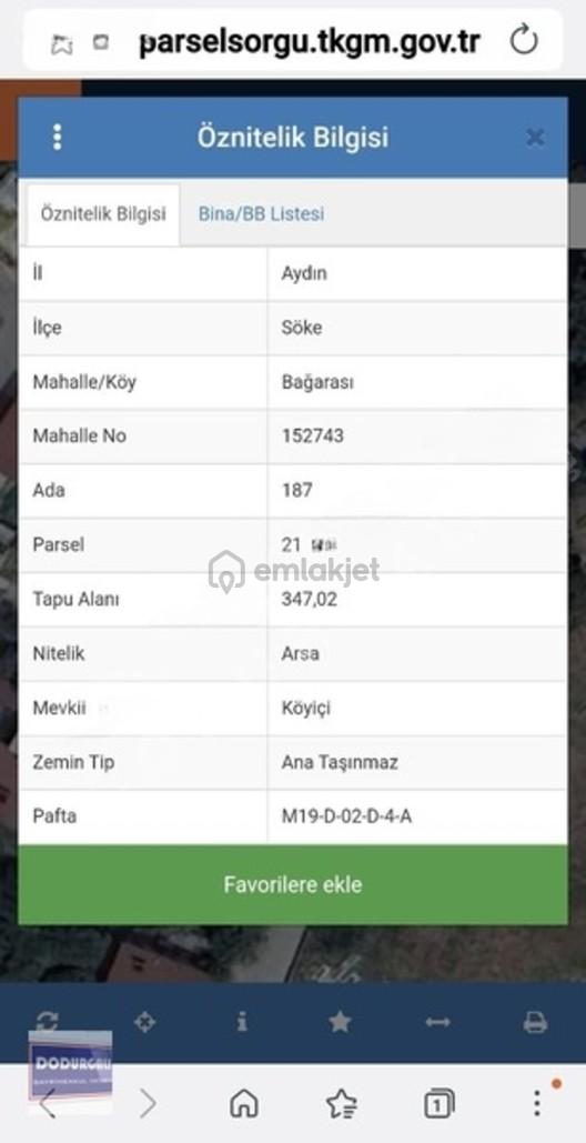 Söke Bağarası Satılık Arsa 347m2 1