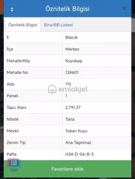 Dialog Skaladan Bilecik Merkez Kuyubaşında Satılık 2791m2 Tarla 2