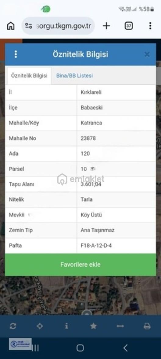 Kirklareli Babaeski Katrancaköyünde Acil Satilik Tarla 2