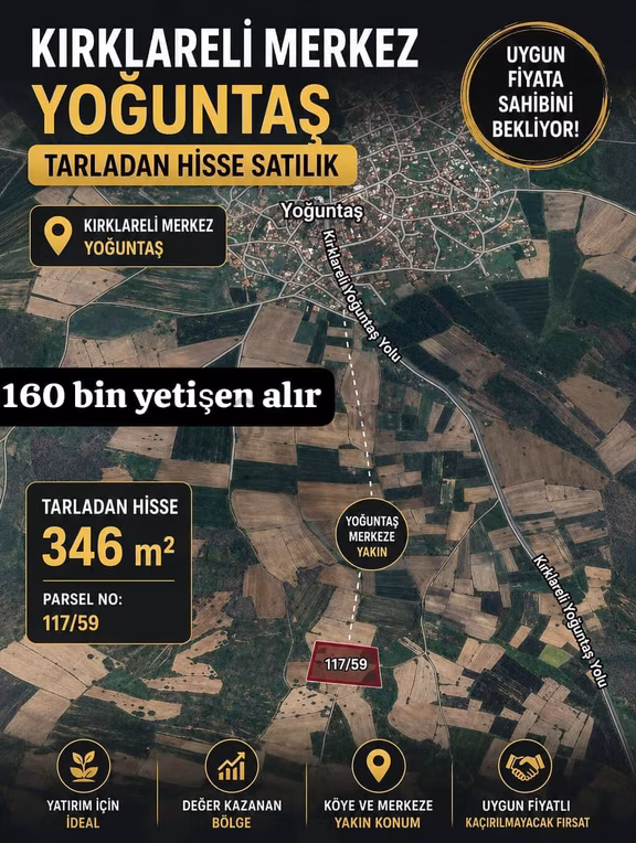 Kırklareli Yoğuntaş’ta Satılık 346 M² Yatırımlık Tarla 2