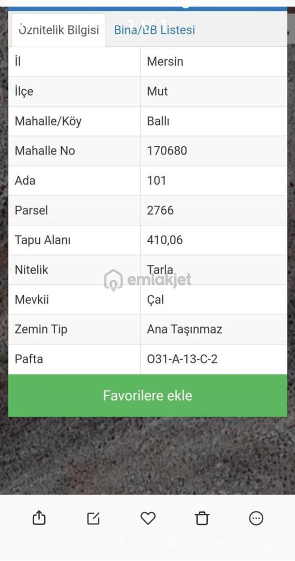 Aydın'dan Mut Ballı Köyün' De 410 M² Acil Satılık Tarla 2