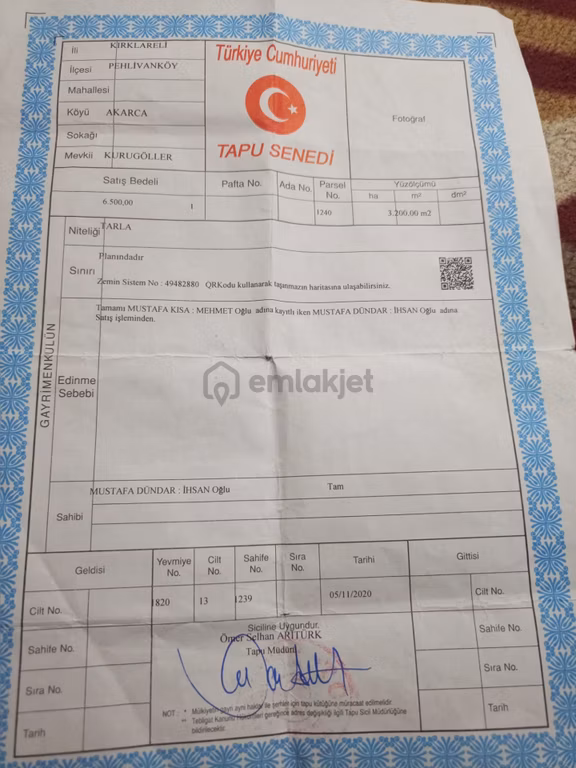 Uzunköprü Danişment Köyü'nde Satılık 3.200 M² Tarla