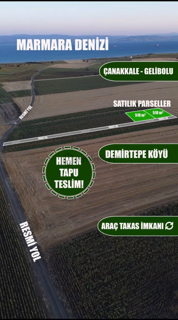 Gelibolu Demirtepe'de Deniz Manzaralı 510 M² Satılık Tarla 2