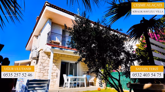 Çeşme Alaçatıda Eşyalı Havuzlu 4 + 1 Kiralık Tripleks Villa 2