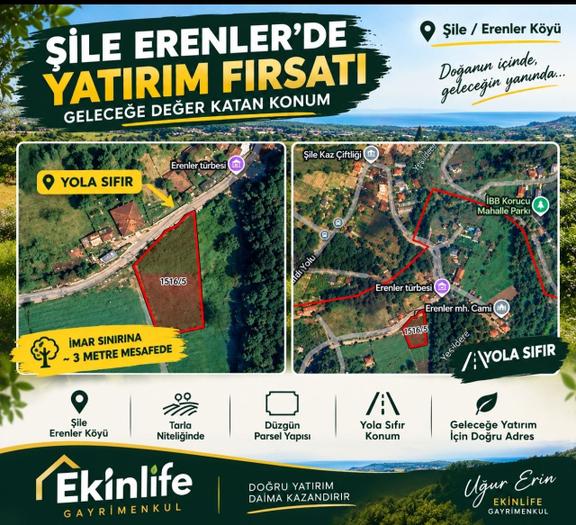 Erenlerde İmar Sınırına 3 Metre Çapı Düzgün Tarla 1