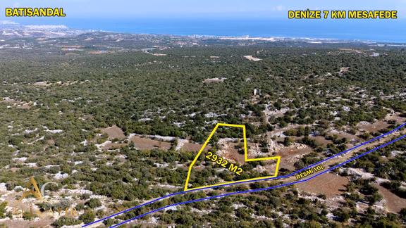 Batısandal 2930 M2 Deniz Manzaralı Arsa Denize 8km Mesafede 2