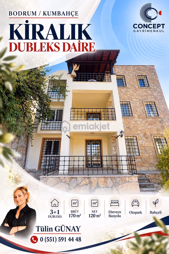 Bodrum Kumbahçede Bahçeli Ebeveyn Banyolu 3+1 Kiralık Dubleks 2