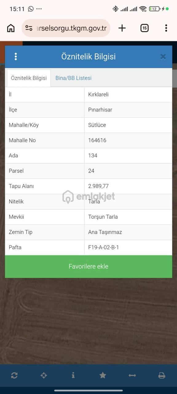 Pınarhisar Sütlüce Köyü Satılık 2989 M2 Yatırımlık Tarla 1
