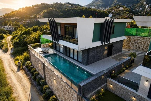 Alanya Obada Muhteşem Dizaynda Full Deniz Manzaralı 4+1 Villa 2