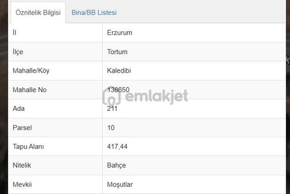 Tortum Kaledibi'nde 1.693,96 M² Satılık Bağ Ve Bahçe 2