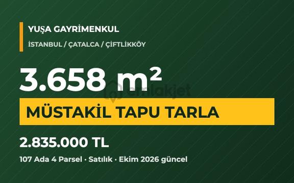 Çatalca Çiftlikköy 107 Ada 4 Parsel Müstakil Tapulu 3.658 M² Tarla 1