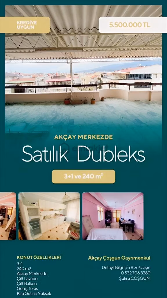 Coşgun Emlak'tan Akçay Merkezde Doğazlı Geniş Teraslı Dubleks 1