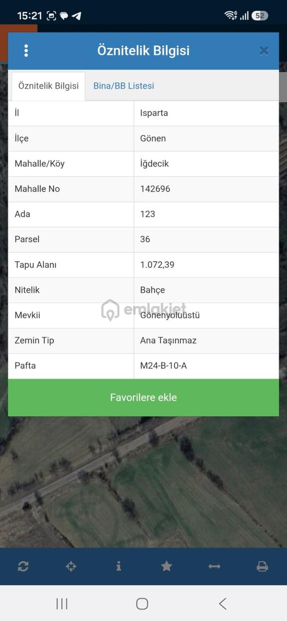 Isparta Gönen İğdecik 1072 M2 Hobi Bahçesi Kadastro Yolu Var . 1