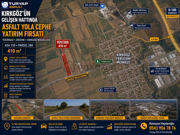 Çorlu Ergene Kırkgöz De Ana Asfalta Cephe Merkezde Satılık 409m2 1
