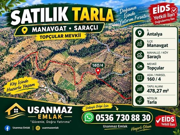 Antalya Manavgat Usanmaz Emlaktan Saraçlı Da 478m Satılık Tarla 1