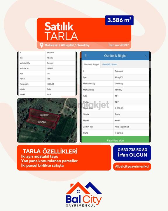 Balcity-balıkesir Dereköyde Gölet Manzaralı 2 Parsel 3.586 M² 1