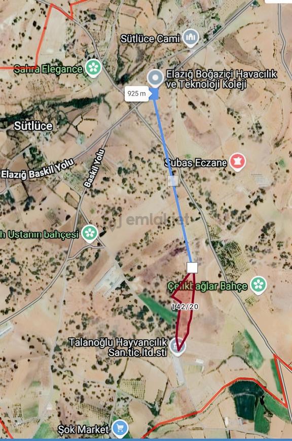 Sütlüce Köyünde Baskil Çevre Yoluna 800m 24 Dönüm Satılık Tarla 1