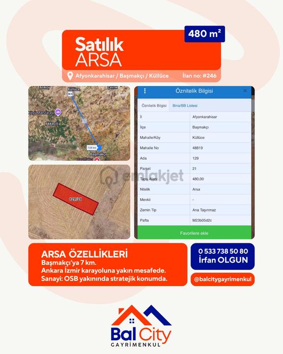 Balcity-afyonkarahisar Başmakçı Küllüce'de 480 M² Konut İmarlı Arsa 2