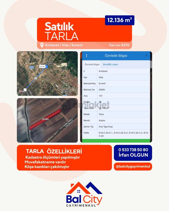 Balcity - Kırklareli Vize’de Çakıllı'ya Komşu 606 M2 Fırsat Parsel! 1