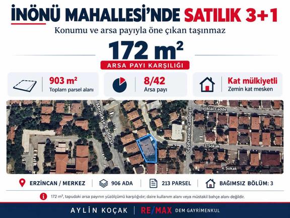 Remax Dem'den İnönü Mah. 172 M2 Arsa Paylı 3+1 Daire 1