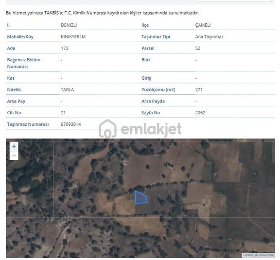Sahibinden Denizli Çameli Kınıkyeri Mah. 271 Mt2 Satılık Tarla 1