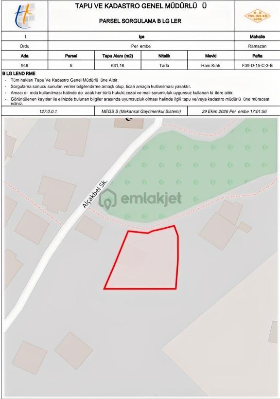 Ordu Perşembe Ramazan Mahallesinde Deniz Manzaralı Satılık Tarla 2