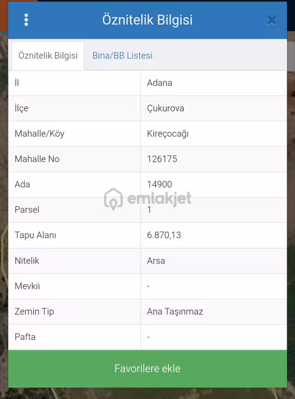 %45 Kat Karşılığı Adana Çukurova Kireçocağı 6870 M2 14900 Ada 1 Parsel 2