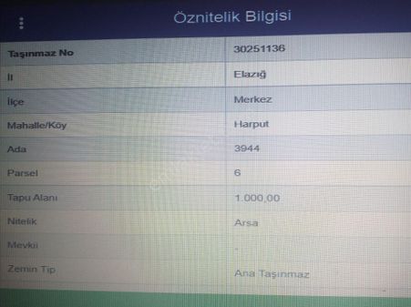 Alihan G.m. Harput Villa Yapımına 1000 M2 Uygun Satılık Arsa