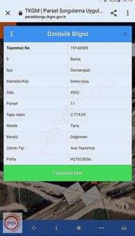 Dikkat Osmangazi Dereçavuş'ta Muhteşem Lokasyonda Kelepir Arazi