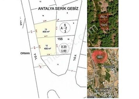 Serik Gebiz.de Satılık 400 M²+ 400 M² =800 M²imarlı Yatırımlık Arsa