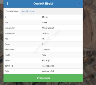 Mersin Silifke Özboynuinceli Köyünde Ekilip Biçilebilir Satılık Arazi