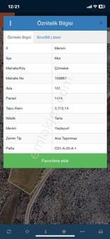 Mersin Mut Çömelek Köyü Satlık Tarla