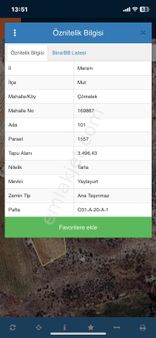 Mersin Mut Çömelek Köyü Satlık Tarla