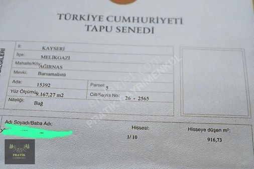 Ağırnas Da Satlık 916 M2 Bağ