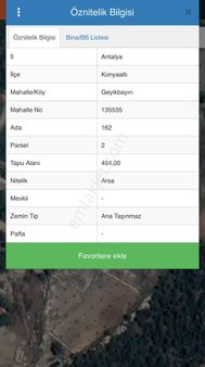 Konyaaltı Geyikbayırında 454 M² İmarlı Arsa