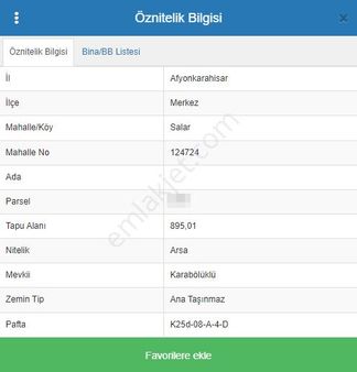 Afyon Üçok Emlaktan Salar Köyünde Satılık 895m² Arsa