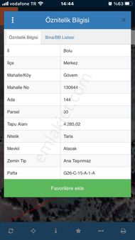 Bolu Merkez Gövemköyde Satılık Tarla