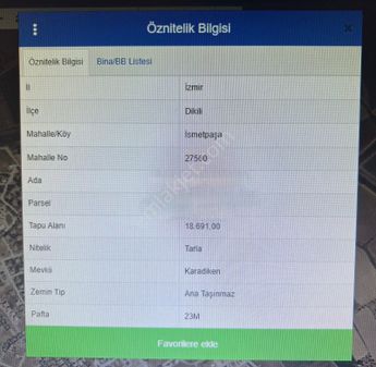 Dikili 'de Satılık 18 Dönüm Tarla