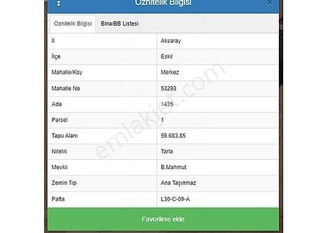 Eskil Bozcamahmutta Satılık Tarla