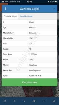 Uşak Merkez Elmacıkta Satılık Tarla