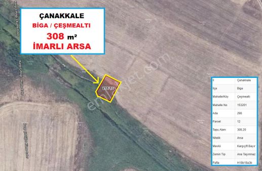 Çanakkale Biga Çeşmealtı Köyü 308 M2 Satılık İmarlı Arsa
