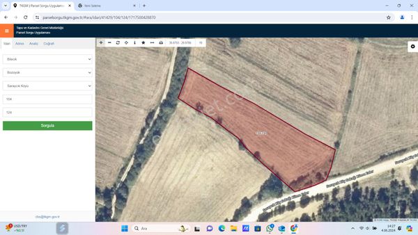 Bilecik Bozüyük Saraycık Köyü Karasu Mevkii Satılık 4968 M2 Hobi Bahçesi Tarla