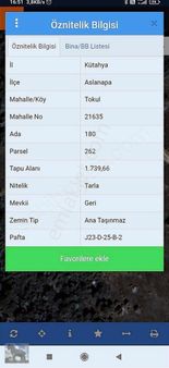 Kütahya Aslanapa Tokul 1.739 M2 Satılık Arazi