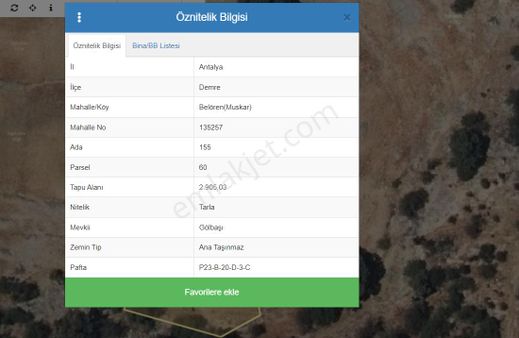 Antalya Demre Belören`de Ev Yapımına Uygun Tarla