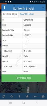Çanakkale Lapseki Güreci Mahallesinde Satılık Denize Yakın Tarla